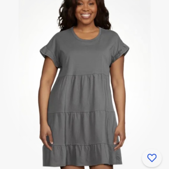 Time and Tru Gray Flutter Sleeve Knit Tiered Dress Size Large (12-14) NEW - Picture 2 of 9
